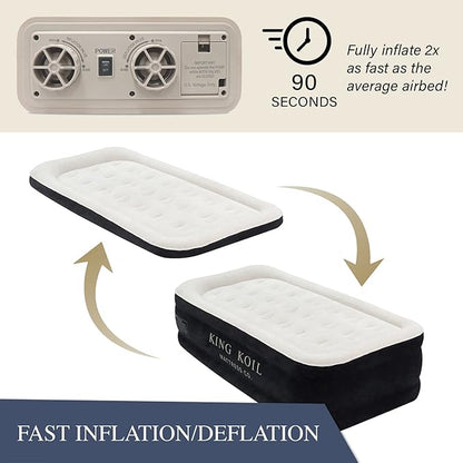 King Koil Luxury Twin Air Mattress with Built in Pump, 20” Double High Twin Size Premium Airbed, Inflatable Blow Up Mattress, Waterproof, 1-Year Warranty