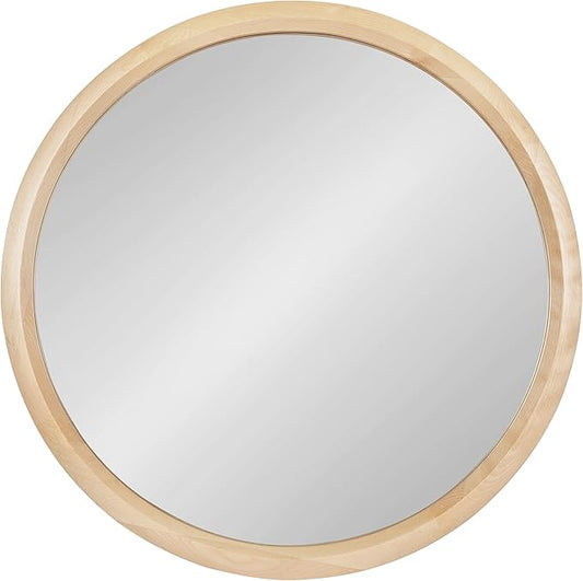 Kate and Laurel Pao Modern Round Wood Wall Mirror; 28; Natural Wood; Decorative Scandinavian Circle Mirror for Robust Wall Decor