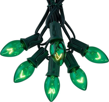 Brightown 25-Pack C7 Christmas Replacement Bulbs, C7 Green Incandescent Bulbs for Christmas Light Strings, E12 Candelabra Base, 5 Watt