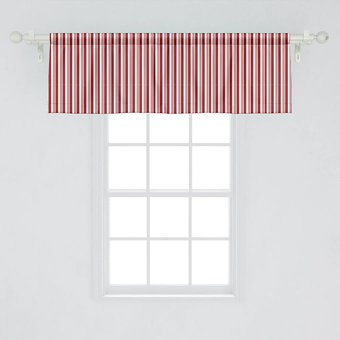 Lunarable Striped Window Valance Pack of 2, Abstract Vertical Stripes Candy Cone Inspired Pattern Abstract Line Illustration, Rod Pocket Curtain Valances for Kitchen Bedroom, 54" X 18", White Ruby