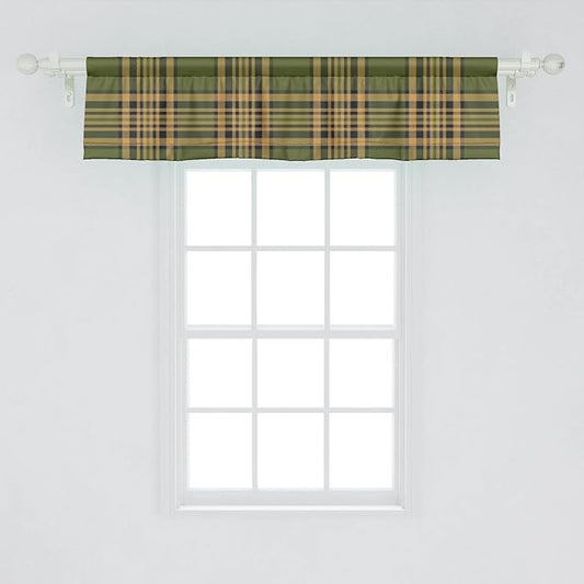 Lunarable Plaid Window Valance Pack of 2, Tartan Pattern in Autumn Tones Old Fashioned Design Country Illustration, Rod Pocket Curtain Valances for Kitchen Bedroom, 54" X 12", Olive Green