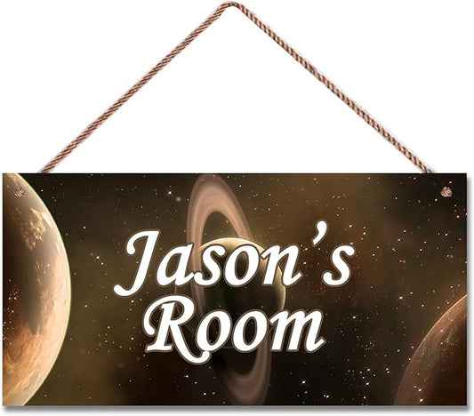 Personalized Outer Space Man Cave Sign For Boys Room Bedroom Custom Name Science Fiction Theme Kids Toddler Baby Nursery Door Plaque Planet Wall Art Decor For Little Man Cave