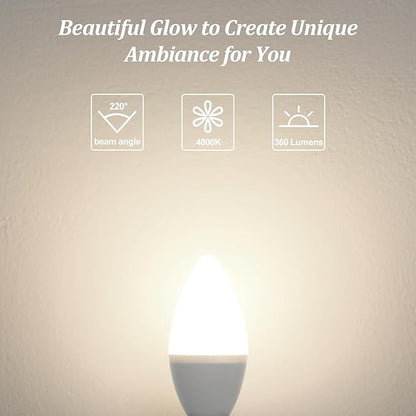 Brightever E12 Candelabra LED Light Bulbs 40W Equivalent, 4W Small Candle Light Bulbs Neutral Light 4000K, Type B Ceiling Fan Lightbulbs for Chandelier, Table Lamps, Non-Dimmable, Pack of 12