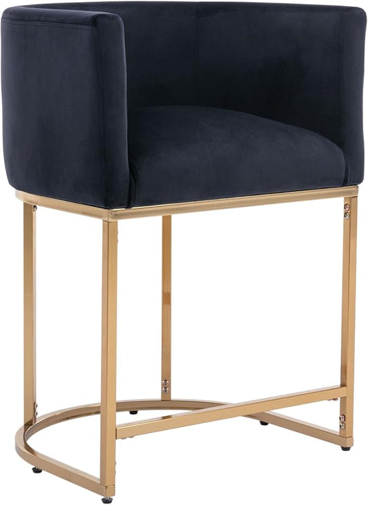 Modern Counter Height Velvet Upholstered Bar Stool, 24" Kitchen Counter Island Stool Bar Chairs with Gold Metal Frame for Kitchen Island, Black