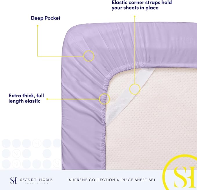 Full Size Sheet Sets - Breathable Luxury Sheets with Full Elastic & Secure Corner Straps Built In - 1800 Supreme Collection Extra Soft Deep Pocket Bedding Set, Sheet Set, Full, Lavender