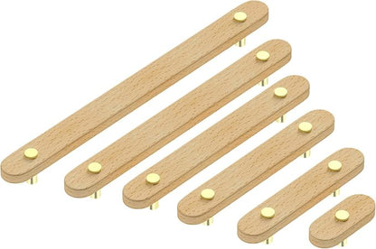 Wooden Drawer Pulls,6-Pack Beech Wood Drawer Handles 6.3in,Suitable for Kitchen, Living Room, Bedroom, Bathroom and Other Scenes,Gold