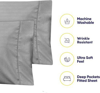 Dobby Stripe Queen Sheets - 6 Piece 1500 Supreme Collection Fine Brushed Microfiber Deep Pocket Queen Sheet Set Bedding - 2 Extra Pillow Cases, Great Value, Queen, Dobby Silver