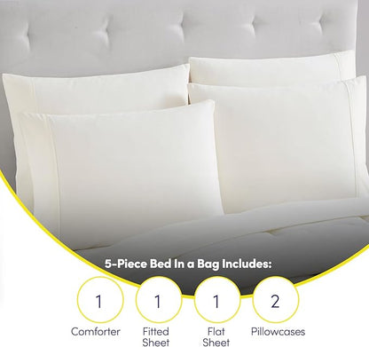 Sweet Home Collection 7 Piece Comforter Set Bag Solid Color All Season Soft Down Alternative Blanket & Luxurious Microfiber Bed Sheets, Ivory, Twin