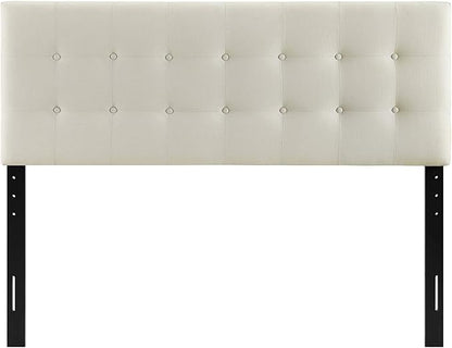 Modway Emily Tufted Button Linen Fabric Upholstered Full Headboard in Ivory