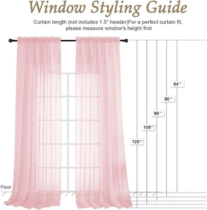 OVZME Blush Pink Bedroom Curtains 96 Length for Farmhouse, 59 Inch Extra Wide Light Filtering Voile Drapes Light Airy Window Decor for Patio Door Living Room Bedroom Dining, 59Wx96L Inches