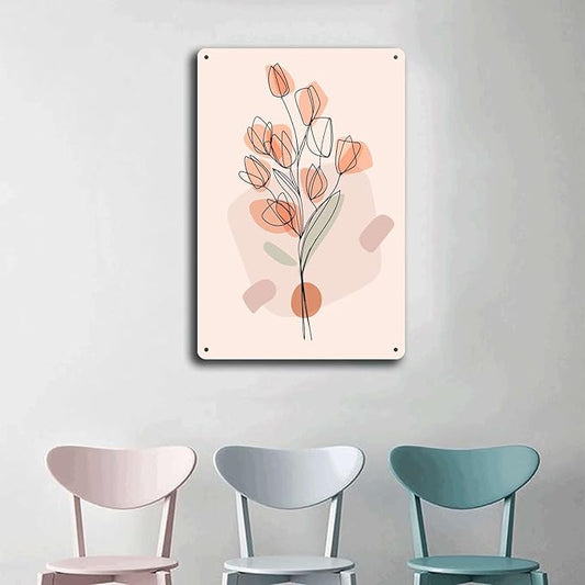 Metal Tin Signs Abstract Floral Line Art Poster Suitable for Home Bar Cafe Farmhouse Decoration8x12inch Tin Sign