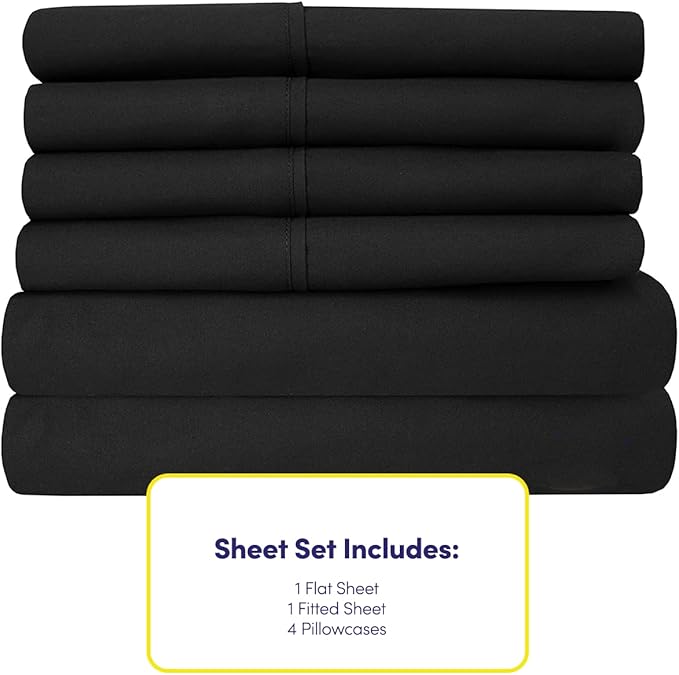 Full Size Bed Sheets - 6 Piece 1500 Supreme Collection Fine Brushed Microfiber Deep Pocket Full Sheet Set Bedding - 2 Extra Pillow Cases, Great Value, Full, Black