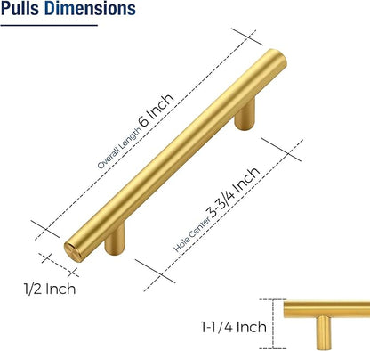 JOY DECOR 15 Pack Cabinet Handles, Gold Cabinet Pulls, 3-3/4 in Hole Center Kitchen Cabinet Handles, Stainless Steel T Bar Handles for Dresser Drawers