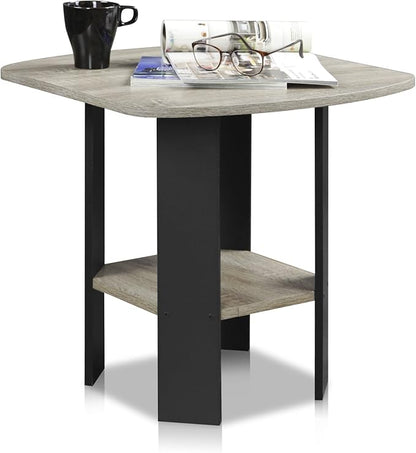 Furinno Simple Design End Table, 2-Pack, French Oak Grey/Black