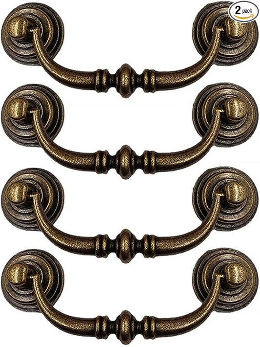 4PCS Retro Dresser Drawer Drop Bail Pulls Handles Classic Metal Swing Handles Hole Centers for Kitchen Bedroom Decoration (Brass)