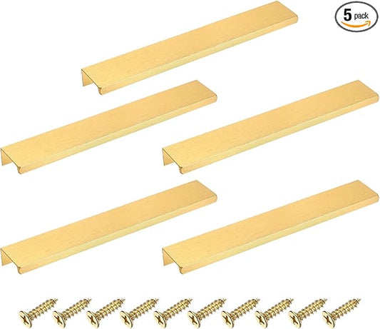 uxcell Cabinet Finger Edge Pull, 5pcs 200mm / 7.87" Aluminum Alloy Back Mount Hidden Cabinet Pulls Concealed Handle for Home Kitchen Drawer Cabinet, Gold