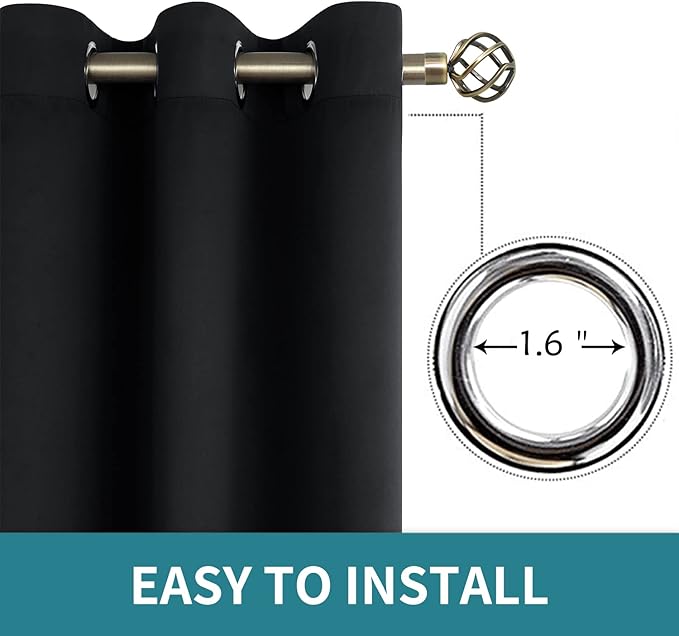 BGment Blackout Curtains for Living Room - Grommet Thermal Insulated Room Darkening Curtains for Bedroom, Set of 2 Panels (42 x 72 Inch, Black)
