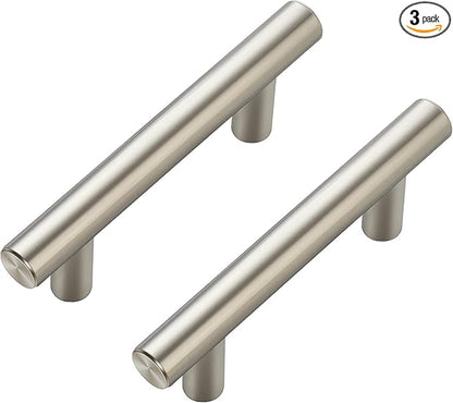 JOY DECOR 3 Pack Cabinet Handles, Brushed Nickel Cabinet Pulls, 2-1/2 in Hole Center Kitchen Cabinet Handles, Stainless Steel T Bar Handles for Dresser Drawers