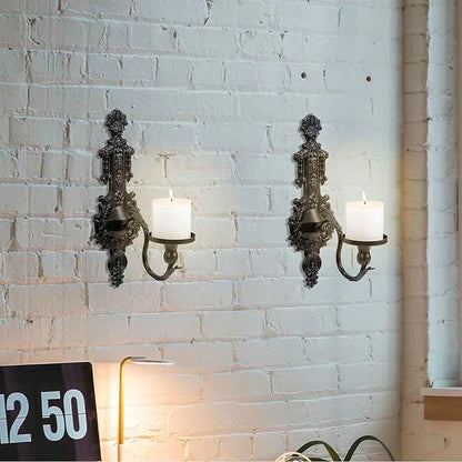 GAKA Wall Sconce Candle Holder Set of 2 Gothic Metal Candle Sconce Black Candle Holders Vintage Wall Mount Candle Holders Decorative,Black