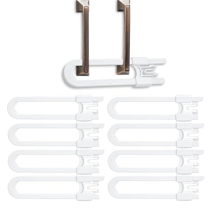 Vmaisi 8 Pack Baby Sliding Cabinet Locks - Adjustable U Shaped Child Safety Locks,Childproof Latches for Kitchen Bathroom Storage Cupboards Doors, Handles and Knobs White