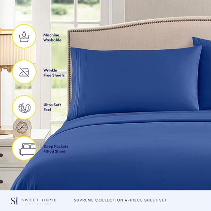 Twin Sheets - Breathable Luxury Sheets with Full Elastic & Secure Corner Straps Built In - 1800 Supreme Collection Extra Soft Deep Pocket Bedding Set, Sheet Set, Twin, Royal Blue