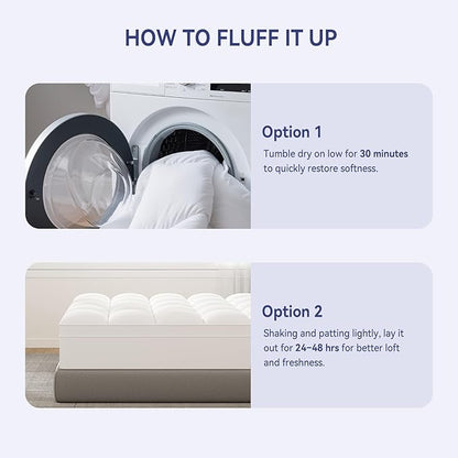 ELEMUSE Twin XL Mattress Topper for College Dorm, Thick Extra Long Twin Mattress Pad Cover for Back Pain, Plush Soft Pillowtop with Elastic Deep Pocket, Overfilled Down Alternative Filling