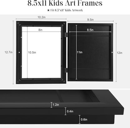 [3-Pack] Kids Art Frames, 8.5x11 Front Opening Kids Artwork Frames Changeable, Black Artwork Display Storage Frame for Wall, Holds 50 Pcs, for 3D Picture, Crafts, Hanging Art, Portfolio