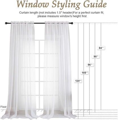 OVZME White Sheer Curtains 84 Inches Long 2 Panels Set, 59 Inch Extra Wide Light Filtering Sheer White Curtains for Living Room Bedroom, Modern Voile Filmy Rod Pocket Window Drapes, 59Wx84L Inches