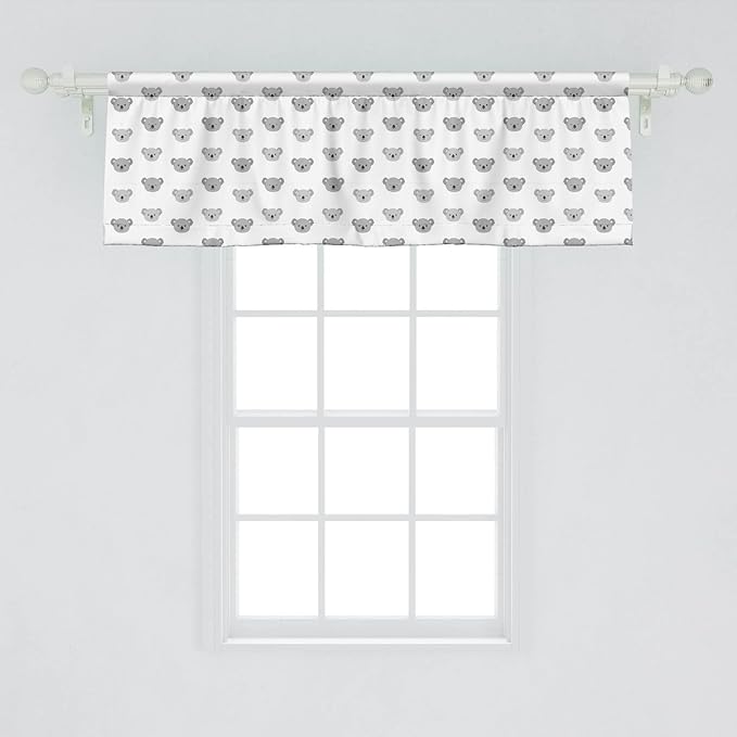 Lunarable Koala Window Valance Pack of 2, Continuous Happy Exotic Animals Head Simplistic Pattern, Rod Pocket Curtain Valances for Kitchen Bedroom, 54" X 18", Pale Taupe Charcoal Grey