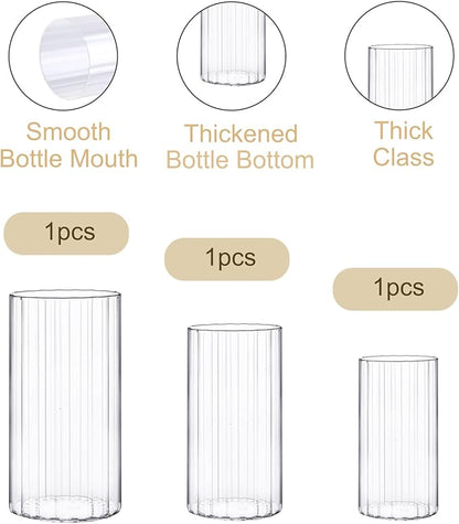yshengood 12 Pcs Ribbed Hurricane Glass Candle Holders Glass Cylinder Candle Holder for Pillar Candle Floating Candle Holder