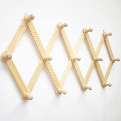 AMAPON Accordion Style Expandable Wall Wooden Coat Rack 13 Hooks (Pegs) Hang Hats Jackets Coffee Mug Purses Necklaces Towels Cap Leash Scarves Data Line Kitchenware (2 Pack)