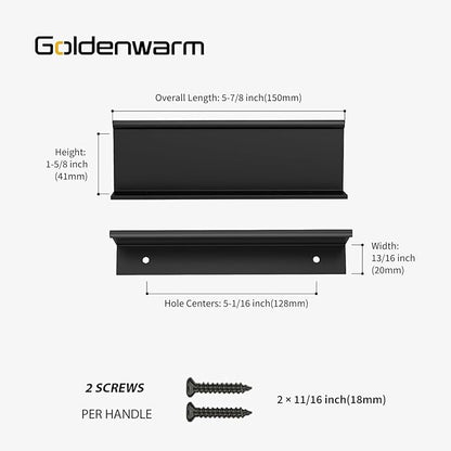 goldenwarm 50 Pack Black Finger Edge Pulls Drawer Finger Pulls Matte Black Kitchen Hardware Handles Bedroom Dresser Drawers,5in Hole Center