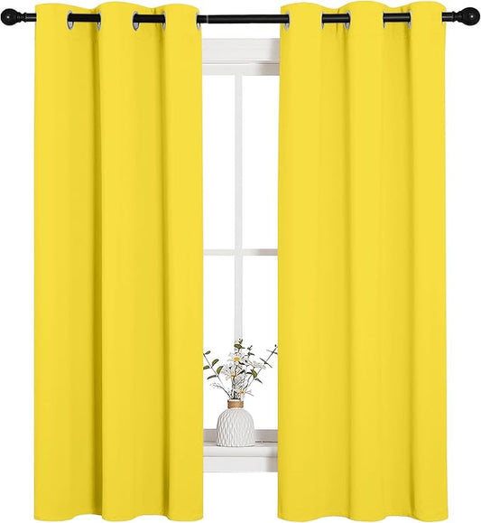 NICETOWN Bedroom Curtain Panels Draperies, Thermal Insulated Solid Grommet Curtains/Drapes (1 Pair, 34 by 63 inches, Bright Yellow)