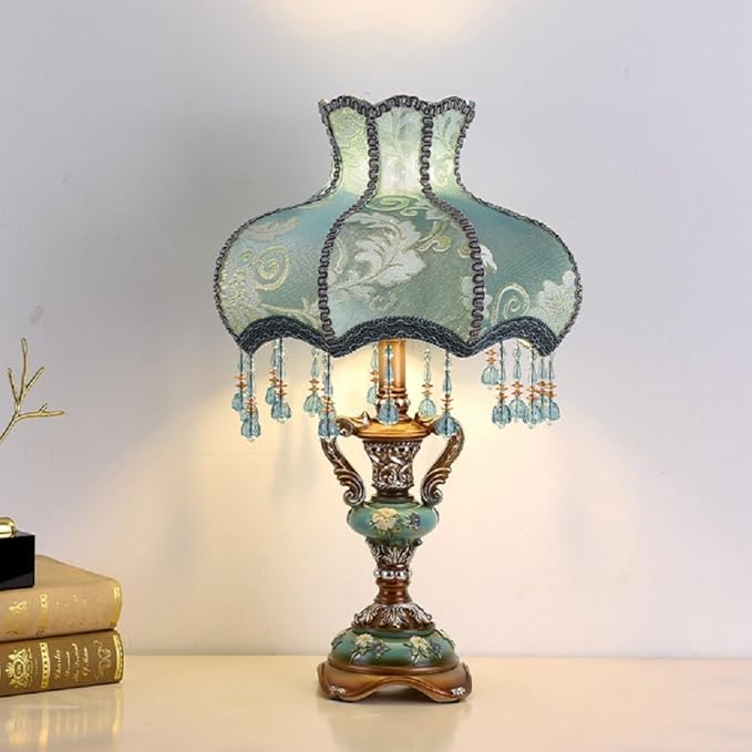 RUNNUP Romantic Pastoral Fabric Night Stand Lamp, 1-Light Desk lamp, Vintage Table Light for Bedroom Living Room