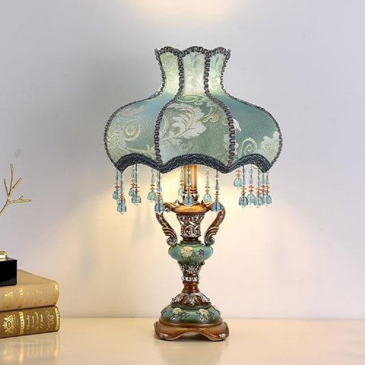 RUNNUP Romantic Pastoral Fabric Night Stand Lamp, 1-Light Desk lamp, Vintage Table Light for Bedroom Living Room