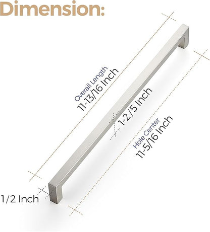 Ravinte 10 Pack 11-5/16 Inch Kitchen Square Cabinet Handles Satin Nickel Pulls Brushed Nickel Kitchen Cabinet Hardware Handles for Cupboard Drawer Pulls