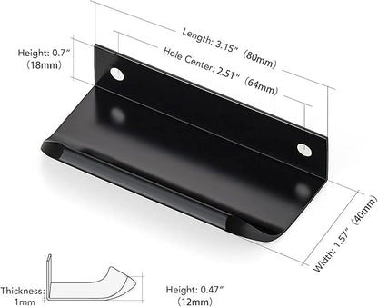 10 Pack Black Cabinet Handles, 3.15 Inch (80mm) Finger Edge Pulls, 2-1/2 Inch Hole Center, Finger Pulls for Cabinets, Hardware