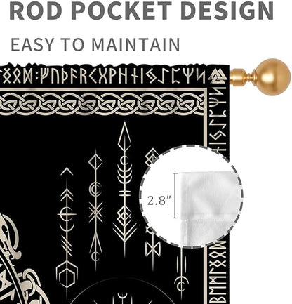Viking Curtains, Nordic Tree of Life Celtic Rune Scandinavian Gothic Norse Mythology Aesthetic Retro Drapery for Bedroom Living Room Bathroom Window 2 Panel Set, 42"x45" Inch