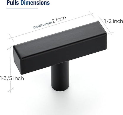 JOY DECOR 10 Pack Single Hole Matte Black Square Cabinet Handles Stainless Steel Cabinet Hardware Pulls for Kitchen and Drawers with 2 Inch Overall Length