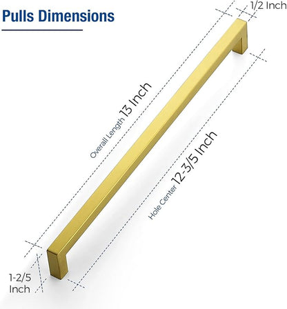 JOY DECOR 6 Pack Cabinet Handles, Gold Cabinet Pulls, 12-3/5 Inch Kitchen Closet Handles Square Drawer Pulls Stainless Steel Drawer Hardware, 320mm Hole Centers