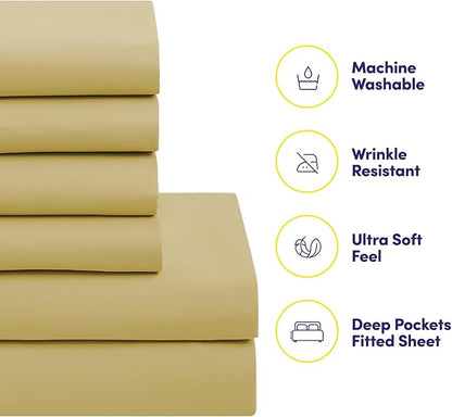 Sweet Home Collection 7 Piece Comforter Set Bag Solid Color All Season Soft Down Alternative Blanket & Luxurious Microfiber Bed Sheets, Camel, Full