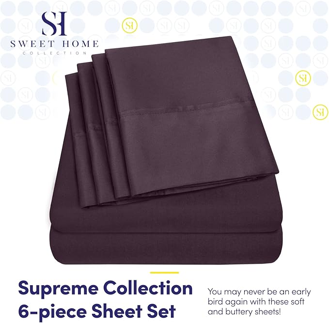 King Size Bed Sheets - 6 Piece 1500 Supreme Collection Fine Brushed Microfiber Deep Pocket King Sheet Set Bedding - 2 Extra Pillow Cases, Great Value, King, Purple