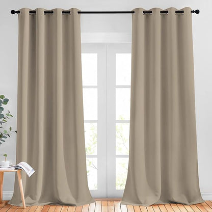NICETOWN Blackout 102 inch Curtains for Living Room, Grommet Thermal Insulated Room Darkening Curtains for Bedroom/Living Room, 2 Panels, W52 x L102, Taupe
