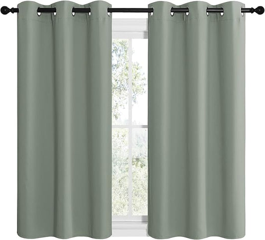NICETOWN Greyish Green Room Darkening Curtains for Kitchen, Window Treatment Thermal Insulated Solid Grommet Room Darkening Curtains/Drapes for Bedroom (Set of 2, 42 inches Wide by 50 inches Long)