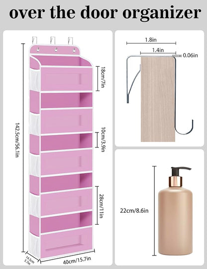 Over The Door Organizer, 5 Shelves Closet Door Hanging Organizer with 10 Mesh Pockets, Nursery Closet Organizer, Baby Essentials, Dorm Room Essentials for Girls