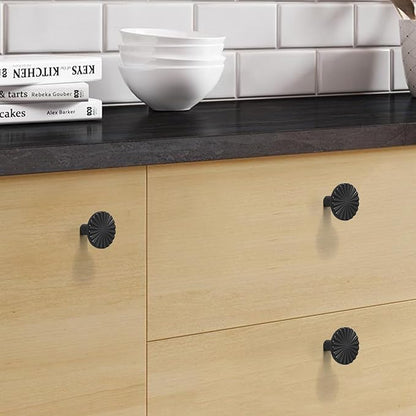 2 Pack Kitchen Cabinet Knobs Round Sunflower Dresser Knob Modern Drawer Hardware Cupboard Handles Furniture Knob for Bathroom Single Hole Knobs for Wardrobe Matte Black TYH-MB-K2