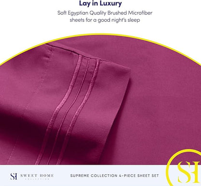 Twin XL Sheets - Breathable Luxury Sheets with Full Elastic & Secure Corner Straps Built In - 1800 Supreme Collection Extra Soft Deep Pocket Bedding Set, Sheet Set, Twin XL, Berry