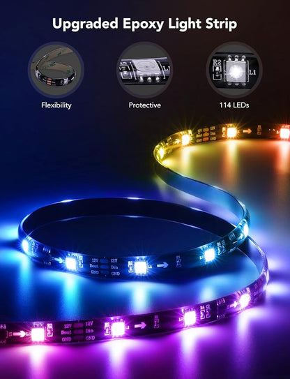 Govee TV LED Backlight, RGBIC Smart LED Strip Lights for 55-65 Inch TVs, Bluetooth and Wi-Fi APP Control, Works with Alexa & Google Assistant, Music Sync, 99+ Scene Modes, Adapter