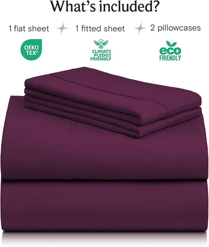 LuxClub 4 PC King Sheet Set, Breathable Luxury Bed Sheets, Deep Pockets Wrinkle Free Cooling Bed Sheets Machine Washable Hotel Bedding Silky Soft - Eggplant King