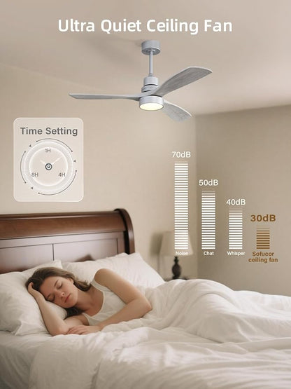 Sofucor Low Profile Ceiling Fan with Lights Remote Control 52 Inch Flush Mount Ceiling Fan Modern Wood Blade Fan for Bedroom Living Room Indoor Outdoor Farmhouse Patio, Noiseless DC Motor
